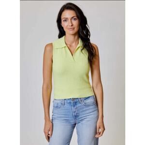 DH New York Kiara Lemon Yellow Resort Terry Knit Polo Tie Back Top XS